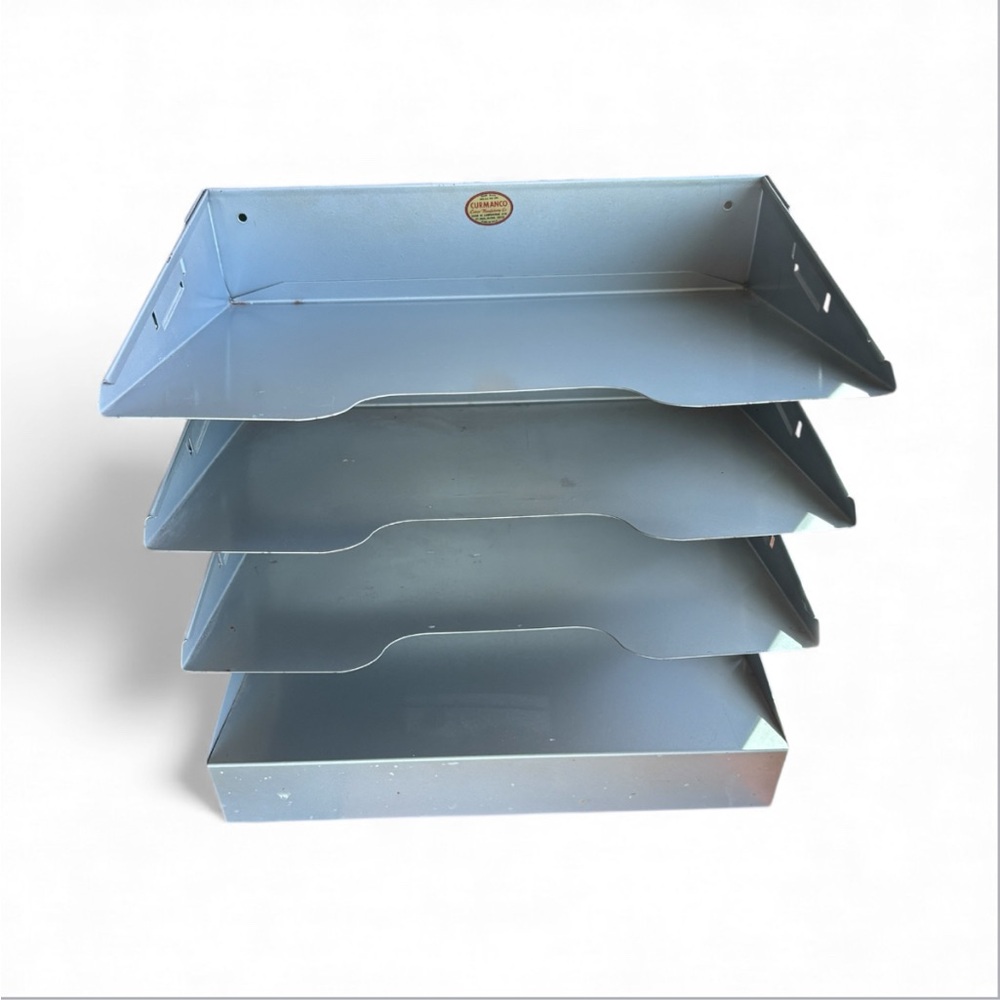 Vintage Letter Tray Metal Desk Organizer Steel Tiered
